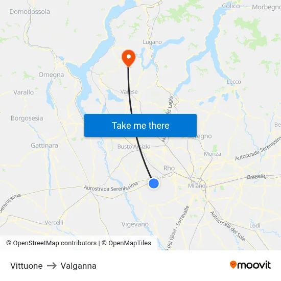 Vittuone to Valganna map