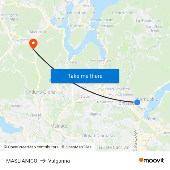 Maslianico to Valganna map