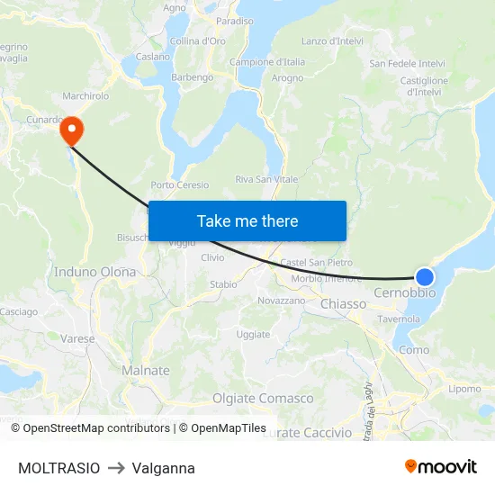 Moltrasio to Valganna map