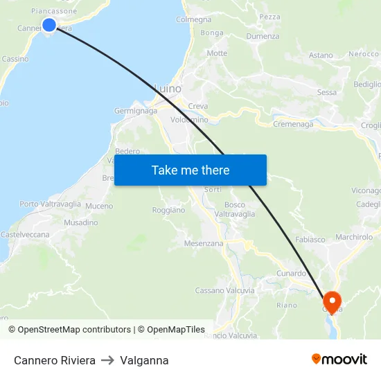 Cannero Riviera to Valganna map