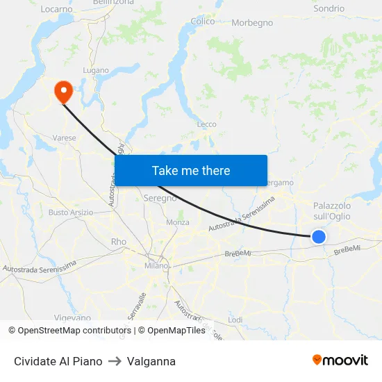 Cividate al Piano to Valganna map