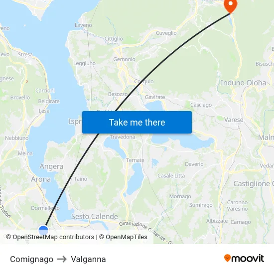Comignago to Valganna map