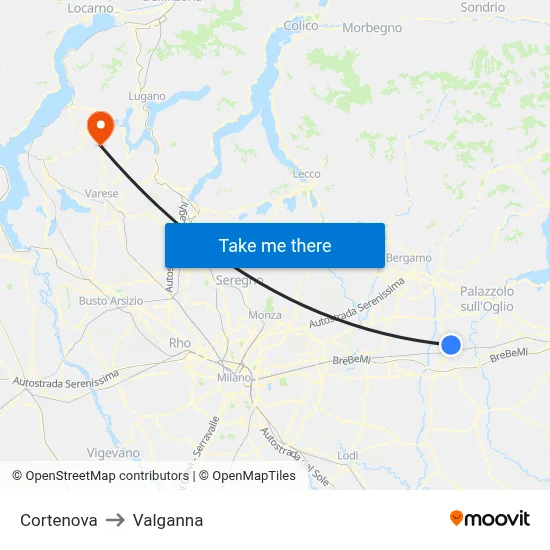 Cortenova to Valganna map