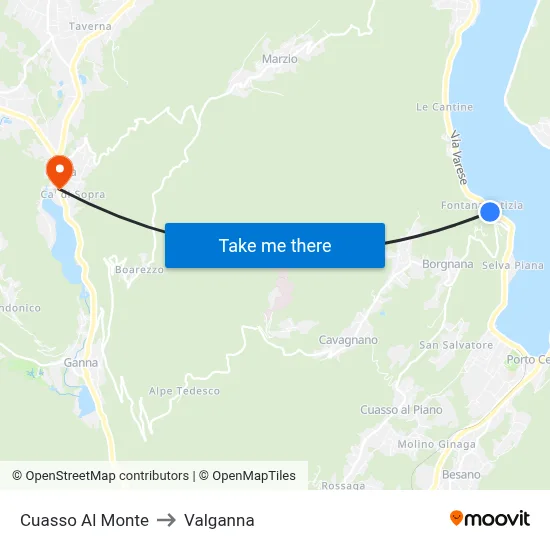 Cuasso Al Monte to Valganna map