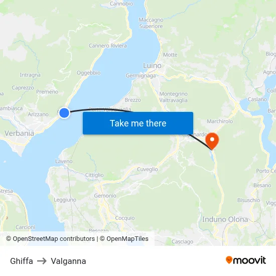 Ghiffa to Valganna map