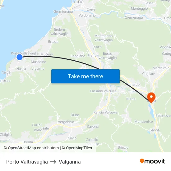 Porto Valtravaglia to Valganna map