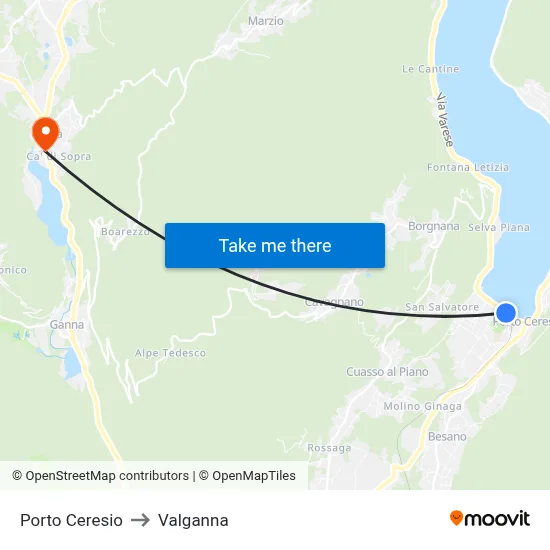 Porto Ceresio to Valganna map
