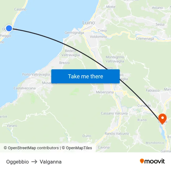 Oggebbio to Valganna map