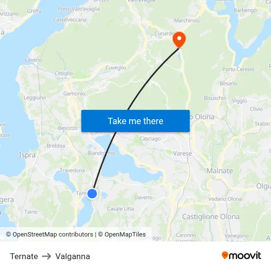 Ternate to Valganna map