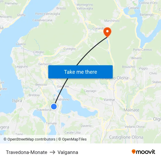 Travedona-Monate to Valganna map