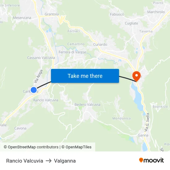 Rancio Valcuvia to Valganna map