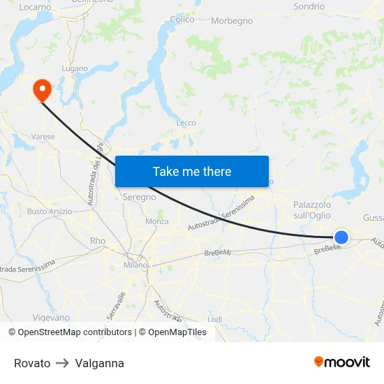 Rovato to Valganna map