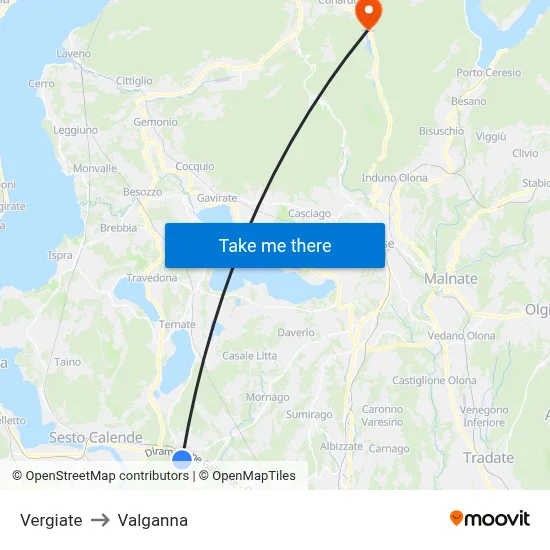 Vergiate to Valganna map