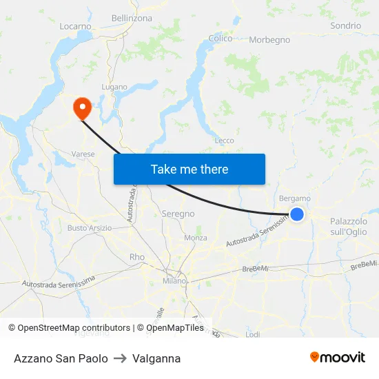 Azzano San Paolo to Valganna map