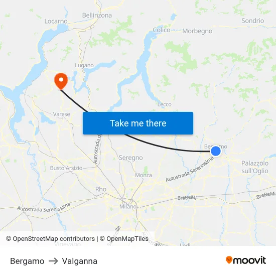 Bergamo to Valganna map