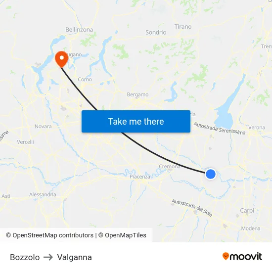 Bozzolo to Valganna map