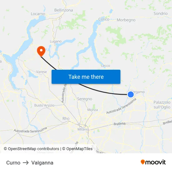 Curno to Valganna map