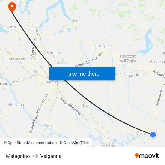 Malagnino to Valganna map