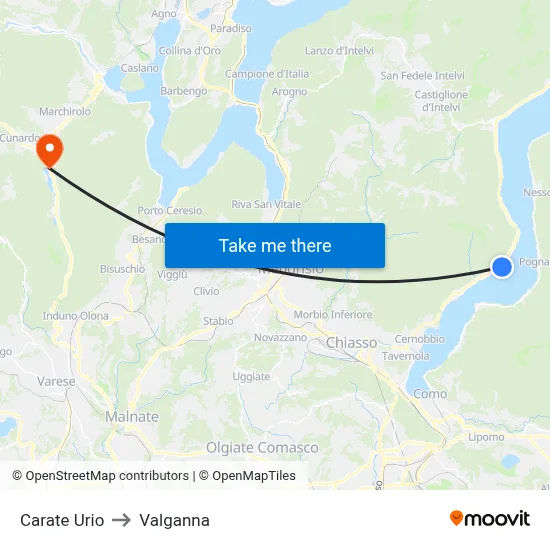 Carate Urio to Valganna map