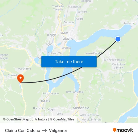 Claino con Osteno to Valganna map
