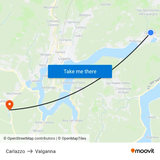 Carlazzo to Valganna map