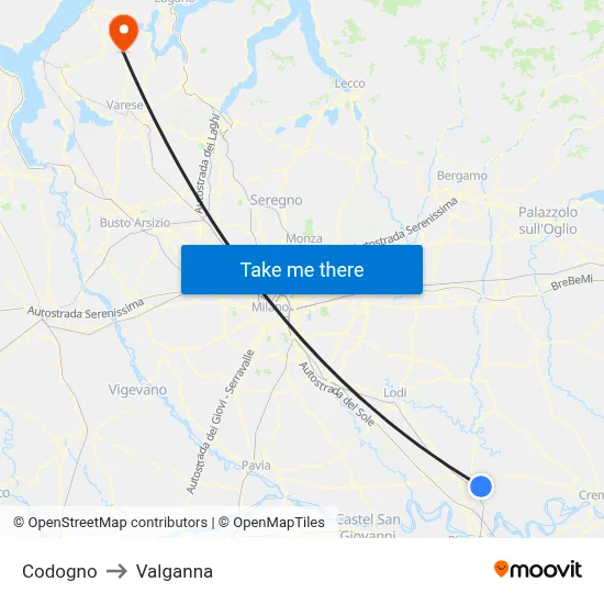 Codogno to Valganna map