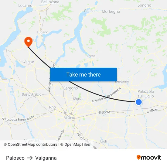 Palosco to Valganna map