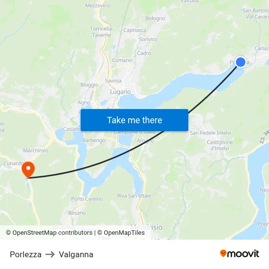 Porlezza to Valganna map