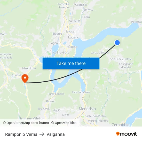 Ramponio Verna to Valganna map