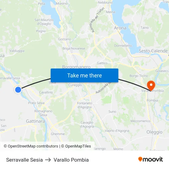 Serravalle Sesia to Varallo Pombia map