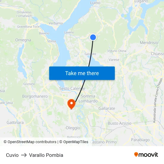 Cuvio to Varallo Pombia map