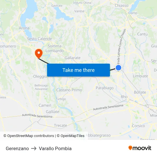 Gerenzano to Varallo Pombia map