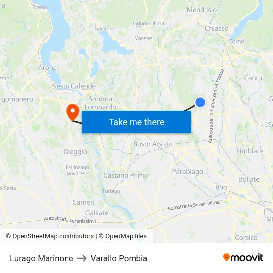 Lurago Marinone to Varallo Pombia map