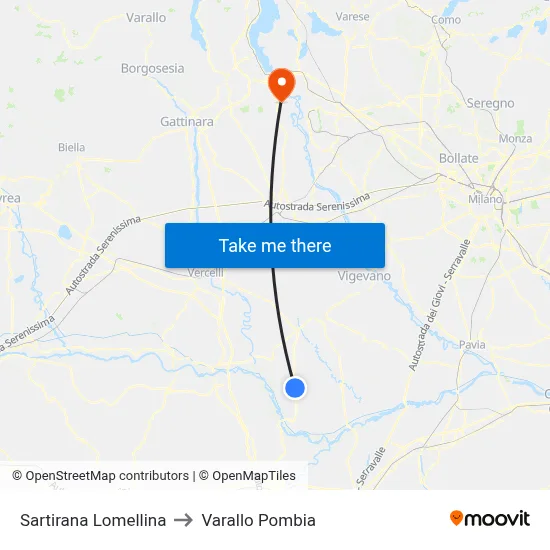 Sartirana Lomellina to Varallo Pombia map
