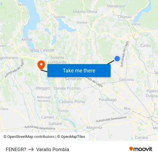 Fenegro to Varallo Pombia map