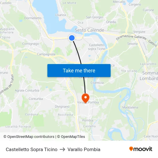 Castelletto Above Ticino to Varallo Pombia map
