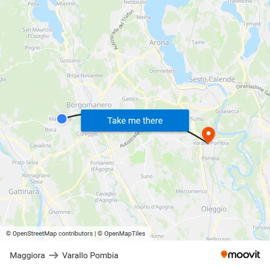 Maggiora to Varallo Pombia map