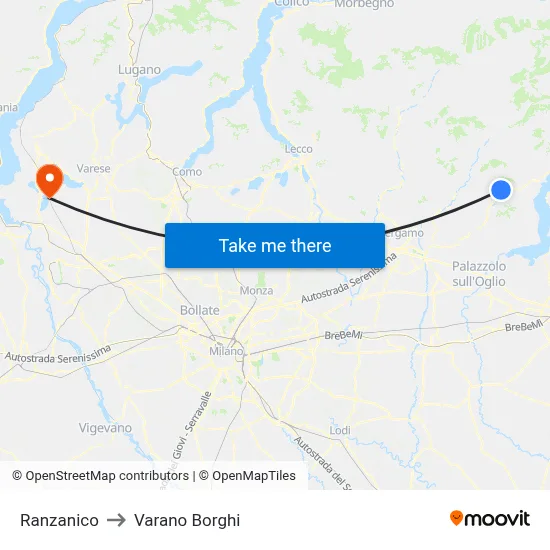 Ranzanico to Varano Borghi map