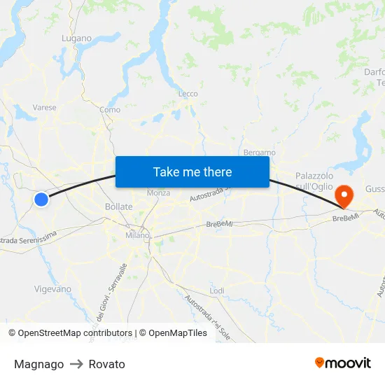 Magnago to Rovato map