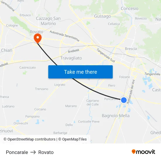 Poncarale to Rovato map