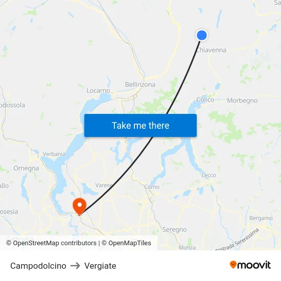 Campodolcino to Vergiate map
