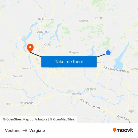 Vestone to Vergiate map