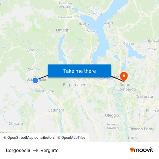 Borgosesia to Vergiate map