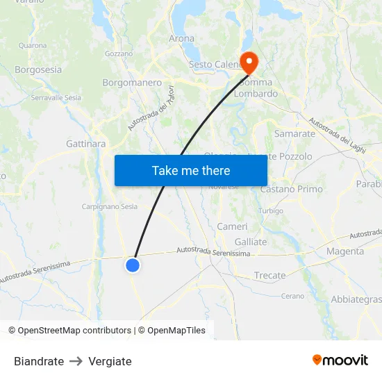 Biandrate to Vergiate map