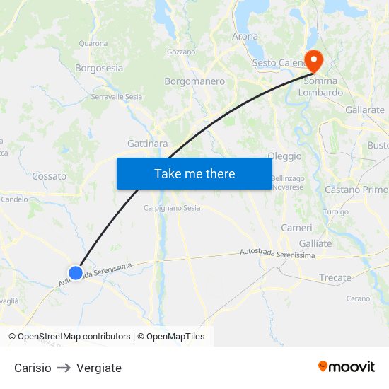 Carisio to Vergiate map