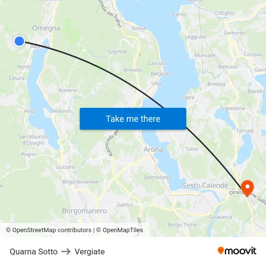 Quarna Sotto to Vergiate map