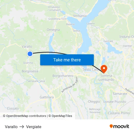 Varallo to Vergiate map