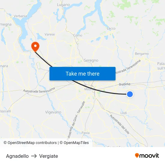 Agnadello to Vergiate map