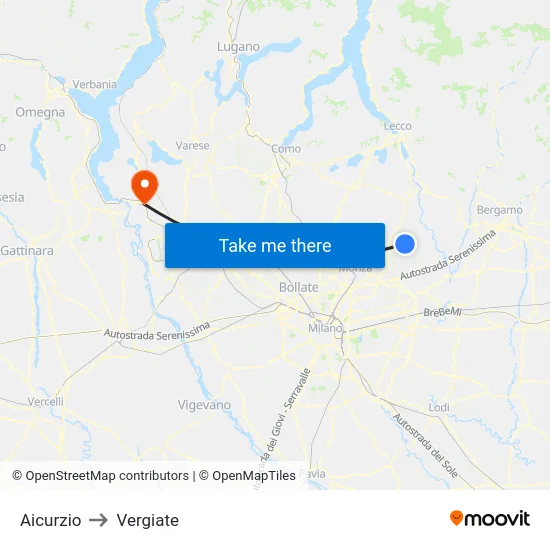 Aicurzio to Vergiate map