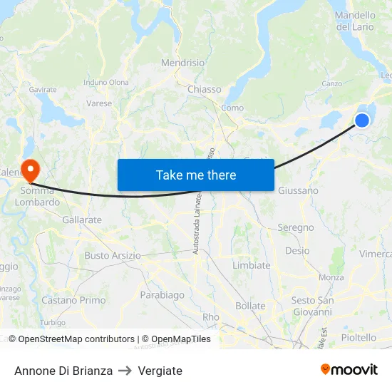 Annone di Brianza to Vergiate map